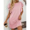 Summer Women's Contrasting Twisted Ruffle Solid Color Sleeves Mid Length Dress