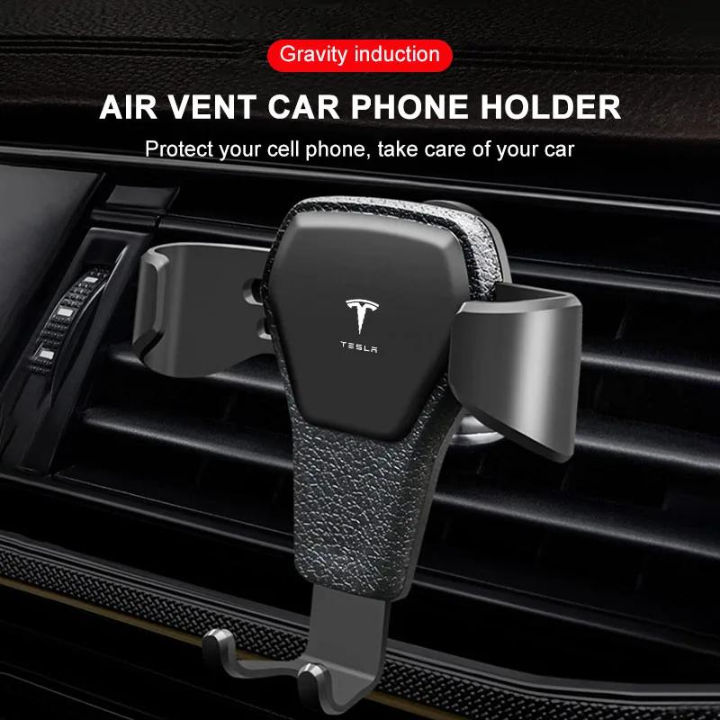 Car Sticker Tesla 1pcs Gravity Car Phone Holder Air Vent GPS Stand Vent Clip Multiuse Car Accessories for Tesla Model 3 Model S