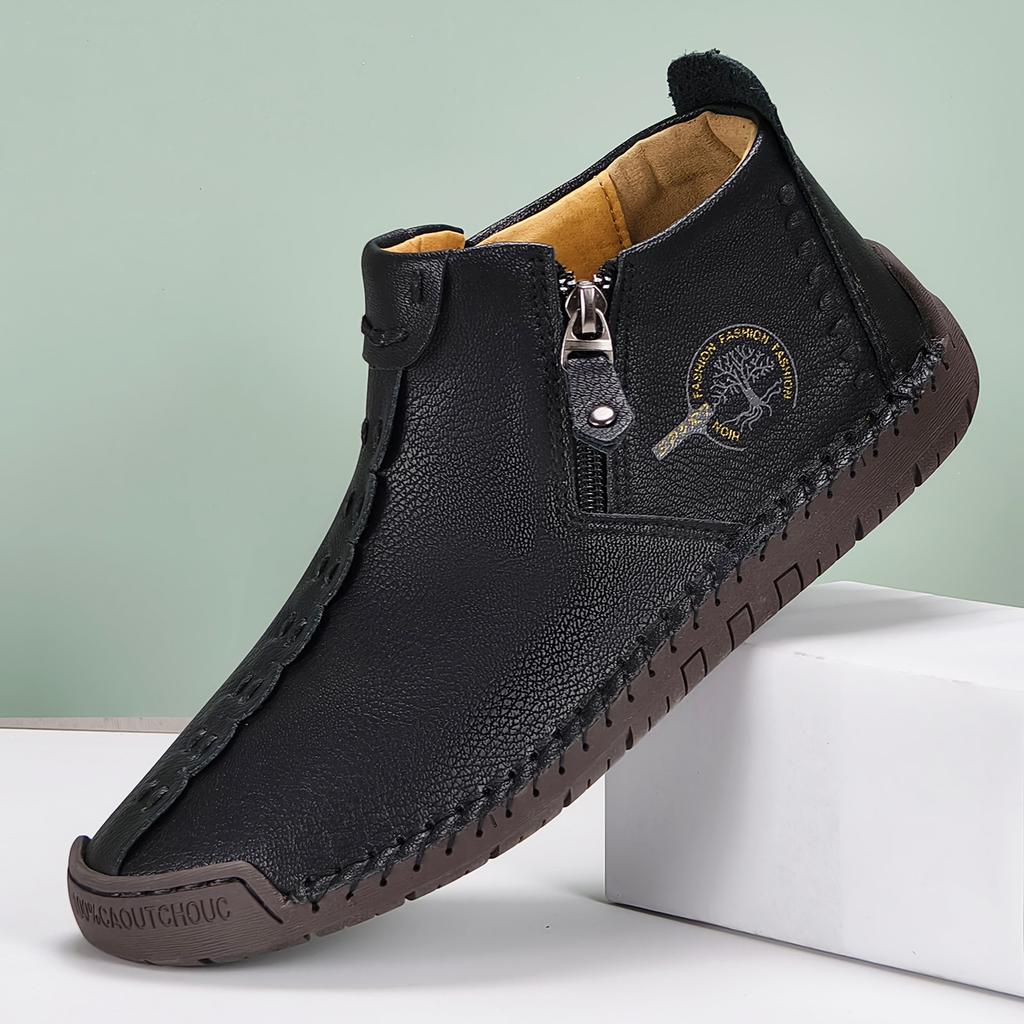 New Classic Handmade Leather Men Shoes Zipper Design Outdoor Sneakers Slip On Casual Shoes Leather Breathable Men Ankle Boots