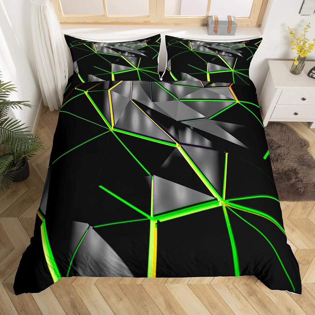 Blue Purple Honeycomb Soft Duvet Cover Fluorescent Geometric Honeycomb Beding Set Behive Hexagon Warm Comforter Cover for Young Boys Young Girls