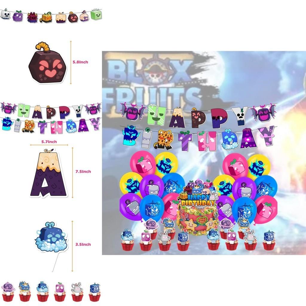Blox Fruits Party Decorations Pirate King Game Box Flag Balloons Cake Toppers Birthday Banners Set)