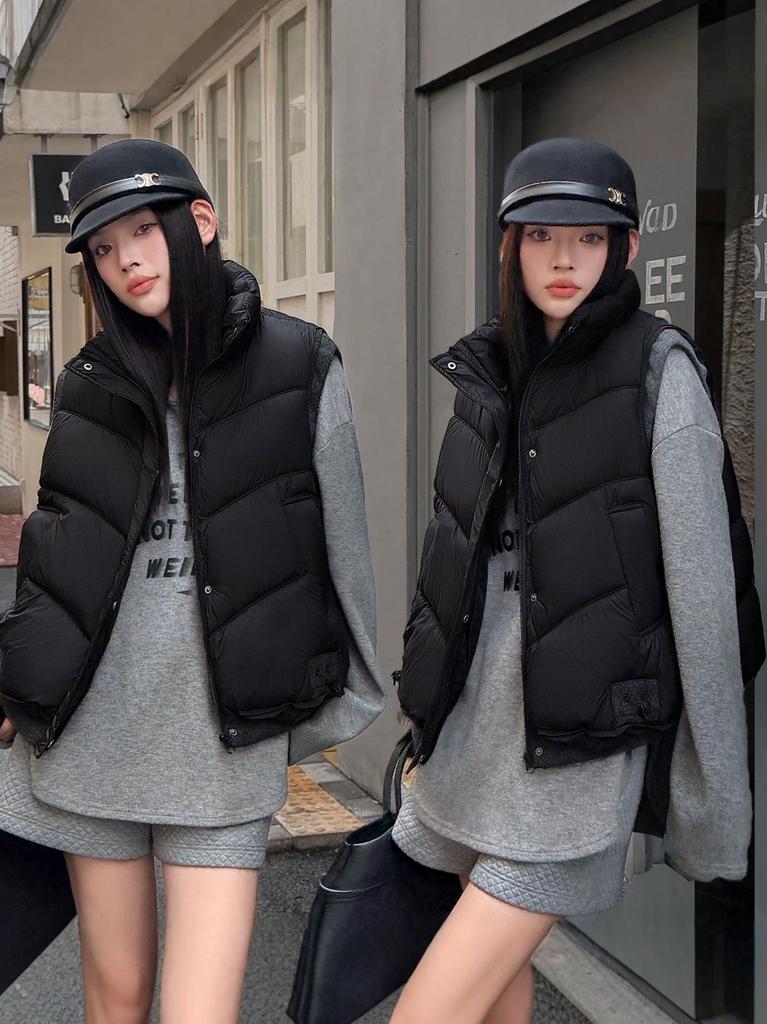 Women's 2026 Autumn/Winter Cotton Vest: Versatile, Loose Fit, Stand Collar Gilet Outerwear Trendy Design
