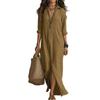 Boho Chic Long Maxi Dress With Shirt Collar Button Front Loose Fit Travel Casual Wear