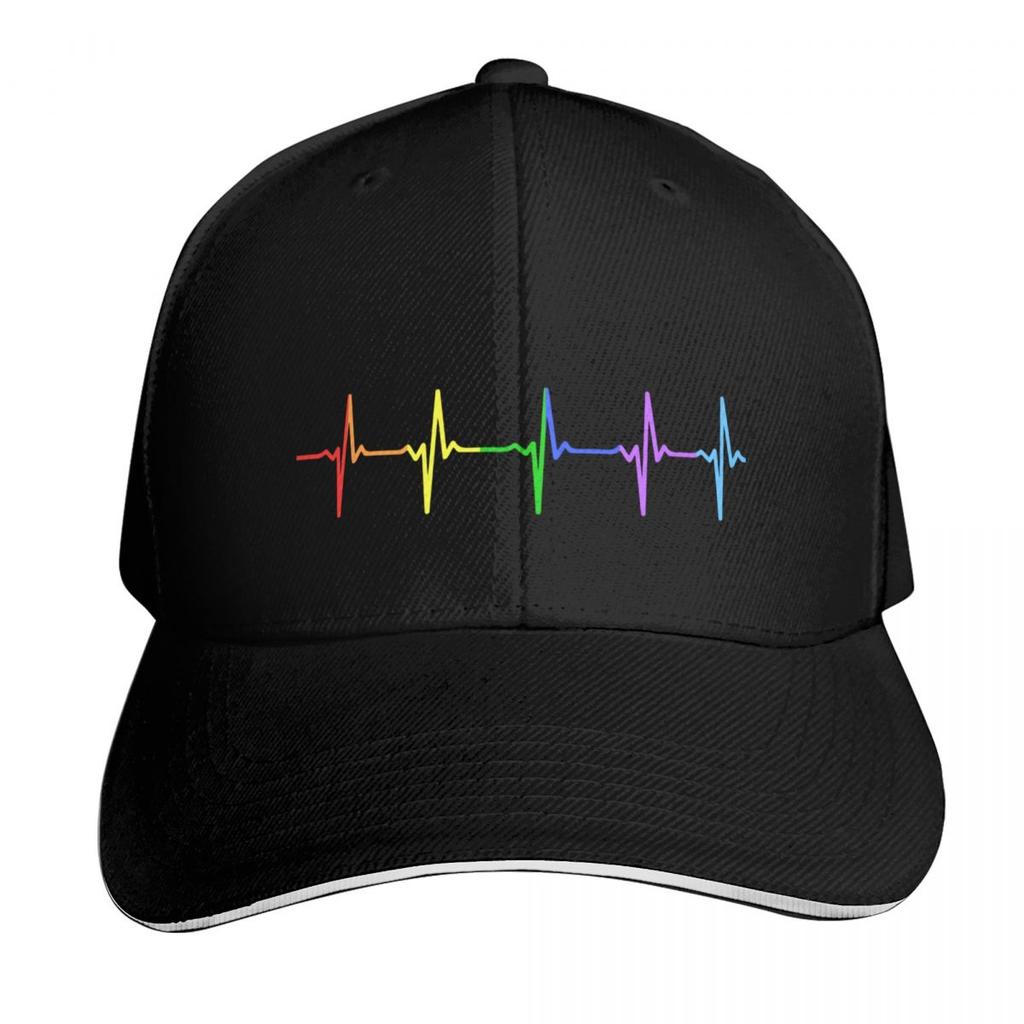 Regenbogen Puls Herzschlag LGBT Baseballkappe Trucker-Hut Neuer Hut Luxusmarke Schiffermütze für Unisex Unisex Damen