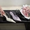 2025 Temperament Pointed Head New Bag Head Women's Shoes High Heels Sandals Women's Thin Heels Shallow Mouth Empty Single Shoes Summer