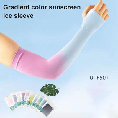 1 par Summer Ice Silk Arms ärmar Gradient Färg UV Solskydd Andas Elastisk Män Kvinnor Utomhus Cykling Fiske Lång Kylarm Skydd