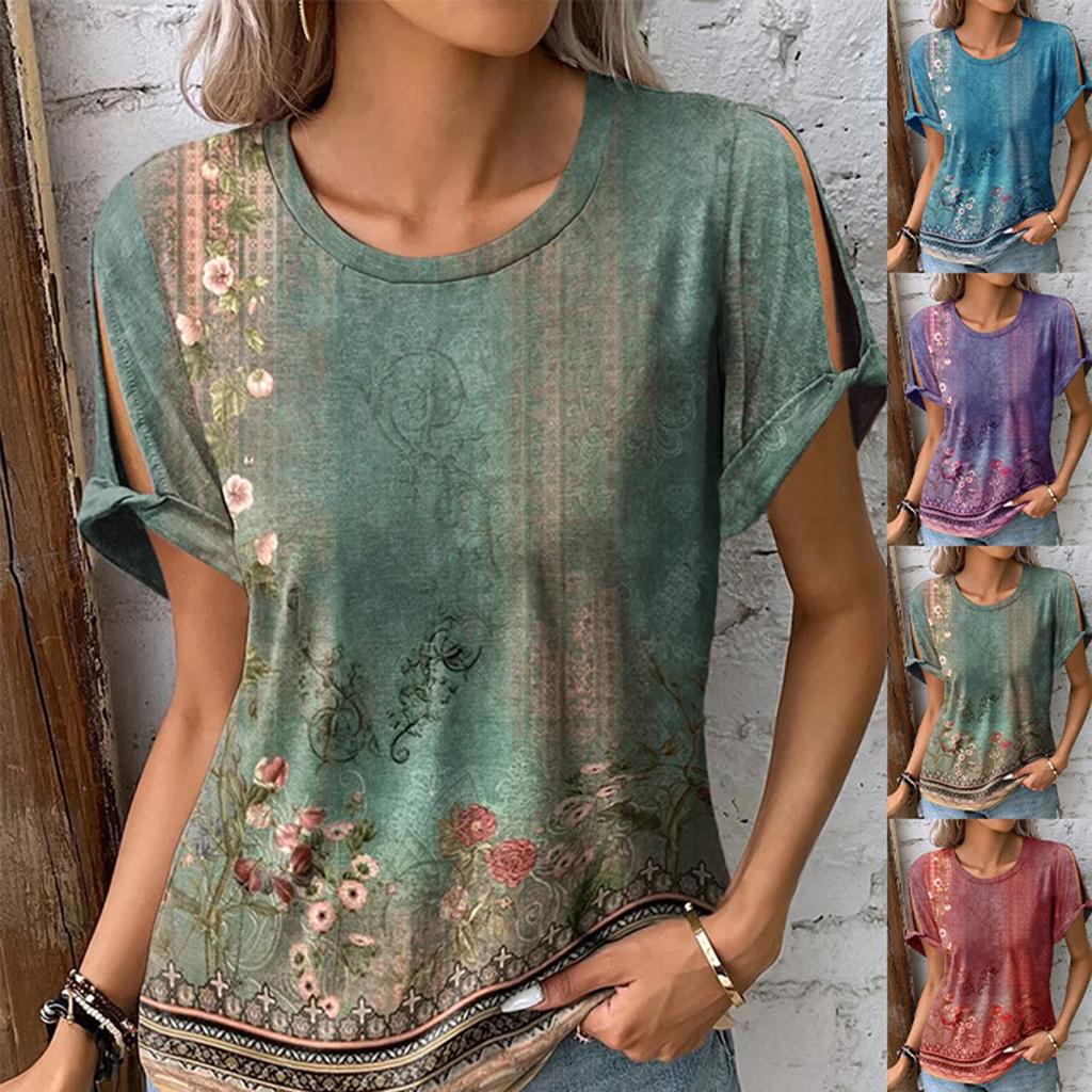 Women's Round Neck Hollow Sleeves Short Sleeve Tops Casual Tops Summer Tops For Women