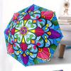 Automatic Open/Close Umbrella with Mandala Floral Pattern - Compact Folding Umbrella, Portable Travel Umbrella with 8-Rib Stro