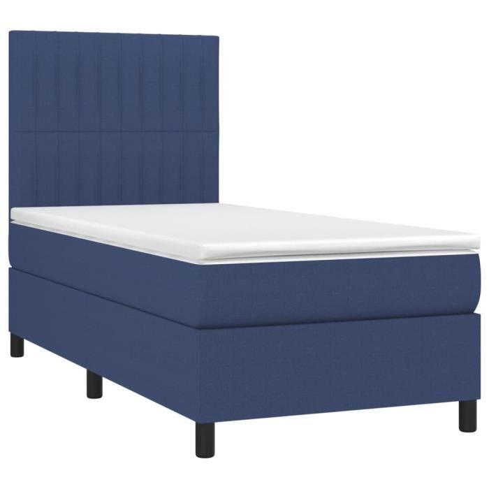 3141911 vidaXL Lit à sommier tapissier avec matelas Bleu 90x200 cm Tissu