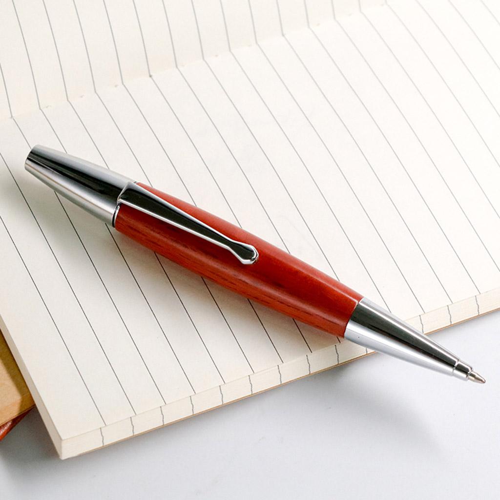 Red Willow Wood Silver Chessboard Twist Trim Fat Ballpoint Pen Writing Tool School Office Stationery