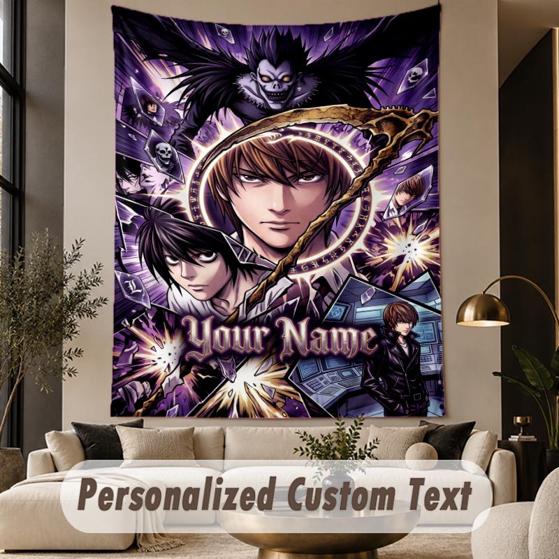 Custom Text Printed Tapestry Death Note Pattern Large Wall Hanging Indoor Room Decor