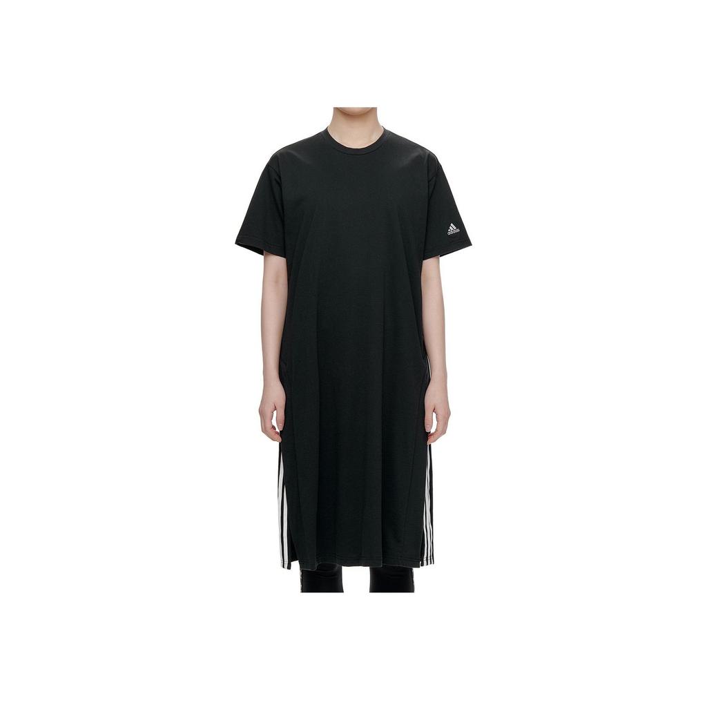 Adidas Letter Logo Printed Round Neck Pullover Midi Short Sleeve Dress Women Dresses Black GD8445