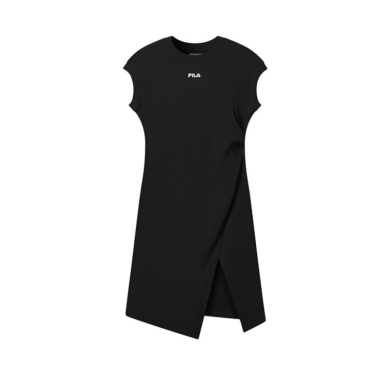 

FILA Original Simple Classic Retro Casual Versatile Comfortable Split Hem Solid Color Knitted Short Sleeve Dress Women dresses Black F51W629312FBK XS