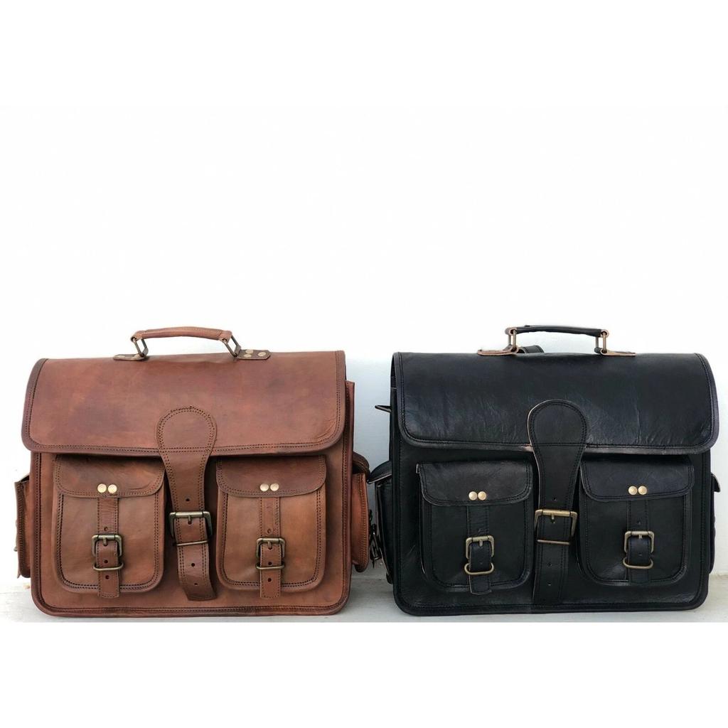 Real Leather Motorcycle Saddle Bags Two Brown/Black Leather Side Pouch Panniers