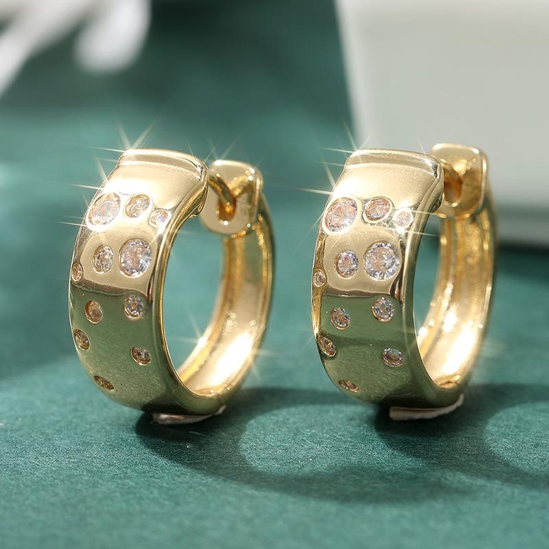 Классические золоченые серьги-кольца с синтетическими цирконами Exquiaite Изящные Повседневные Универсальные Банкетные Ювелирные Аксессуары Поделки