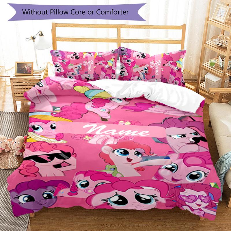 3pcs My Little Pony2 Cover Set - Personalized Name, HD Printed Bedding with 1 Cover and 2 Pillowcases - Perfect for Home Decor, Easy Care