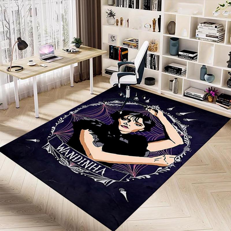 1pc Wandinha Home Office, Durable Polyester Floor Mat with Easy, Office Decor, Urban Style, Nonslip Backing