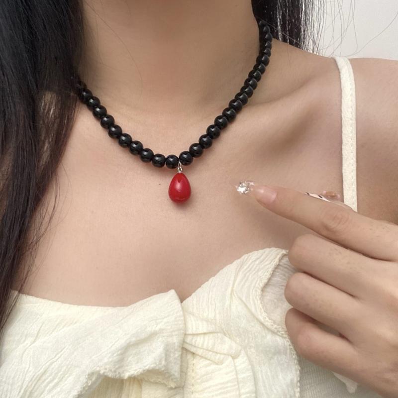 Exaggerated Round Bead Heart Pendant Necklace For Women Handmade Adjustable Chain Choker Party Jewelry Gift Collar