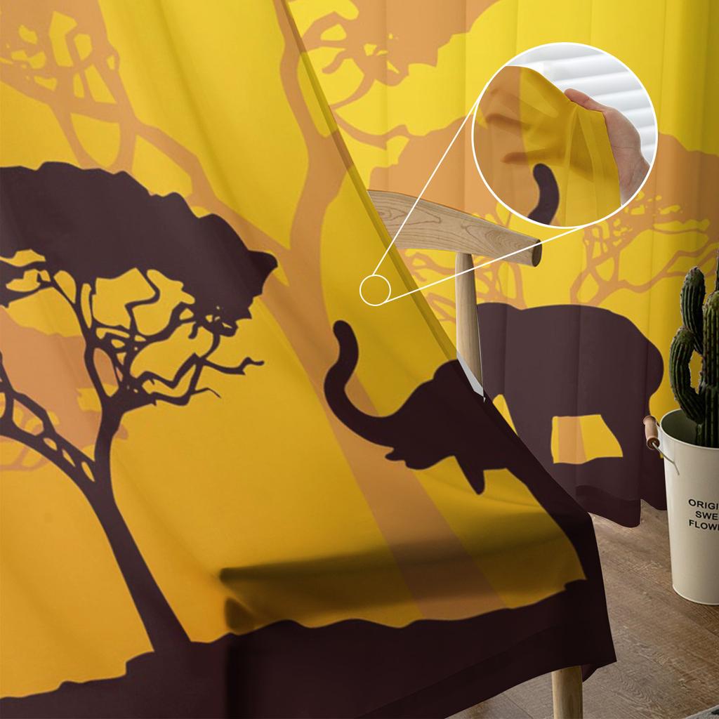 African Elephant Forest Tree Silhouettes Sheer Curtains for Living Room Tulle for Windows Voile Yarn Short Bedroom Curtains
