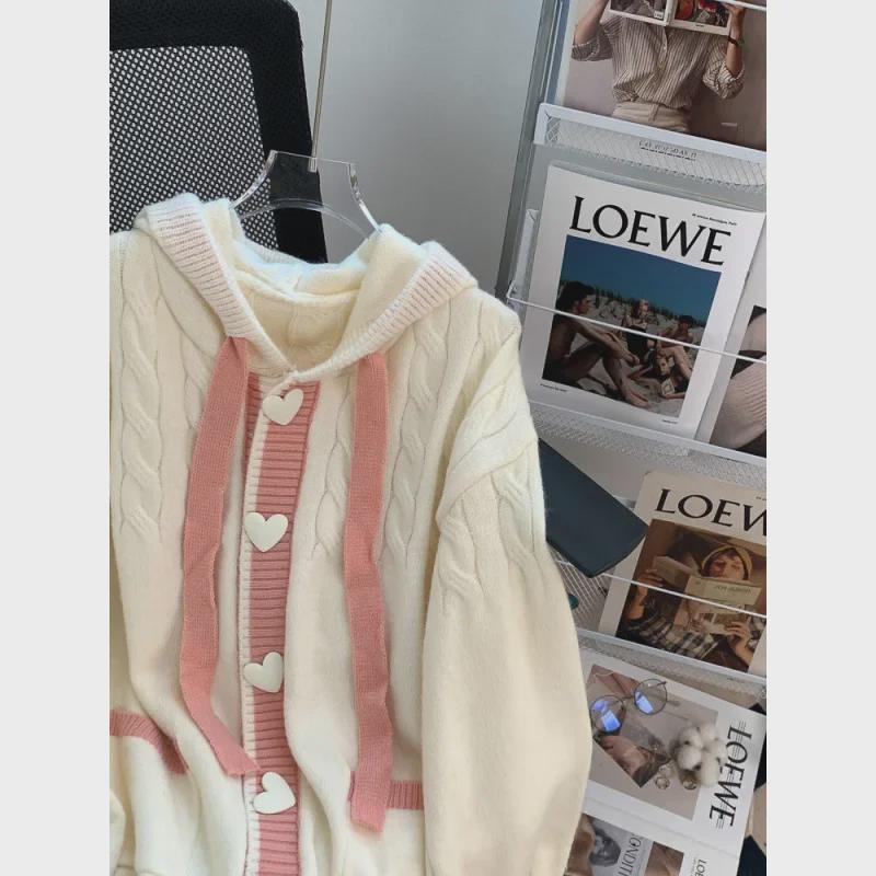 Plus Size 200lbs Women's Hooded Cardigan: Loose-Fit Knit Sweater for Petite Autumn/Winter