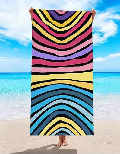 Vibrant Abstract Line Beach Towel, Large Microfiber Sand Free Quick Dry Towel for Summer Vacation Towels Bathroom Hand Towel