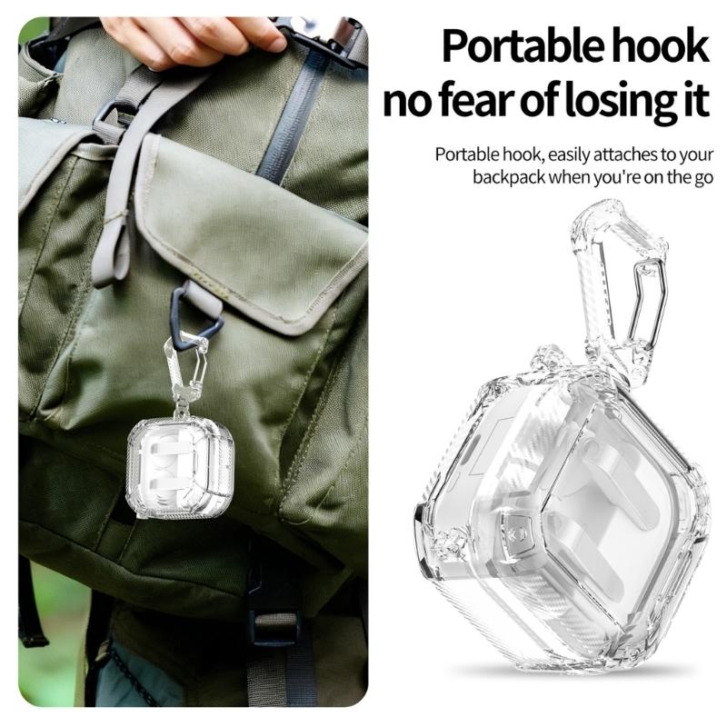 Transparent Shockproof Cover For Buds4/4Pro Headphone Featuring Carabiner Clip Wireless Charging Support Phone Holder