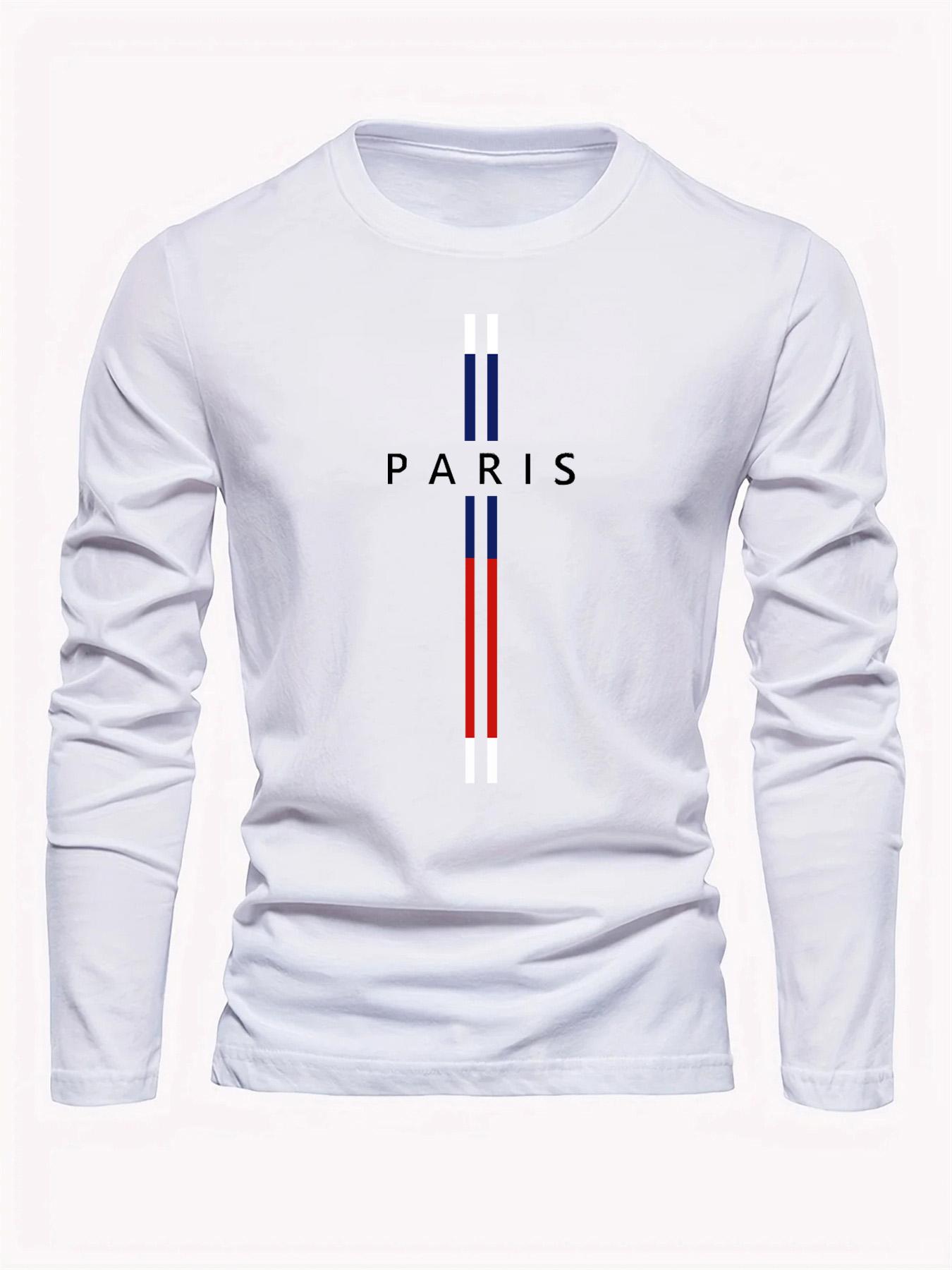 

Мужская свободная футболка из 100% чистого хлопка, удобная, спортивная и для отдыха, с принтом букв Парижа, круглым вырезом, длинным рукавом L