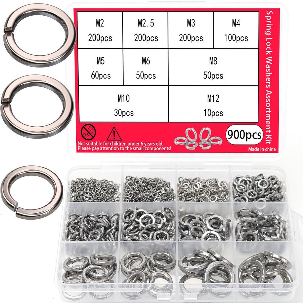 900-Piece M2-M12 Stainless Steel Anti-Loosening Spring Washer Set