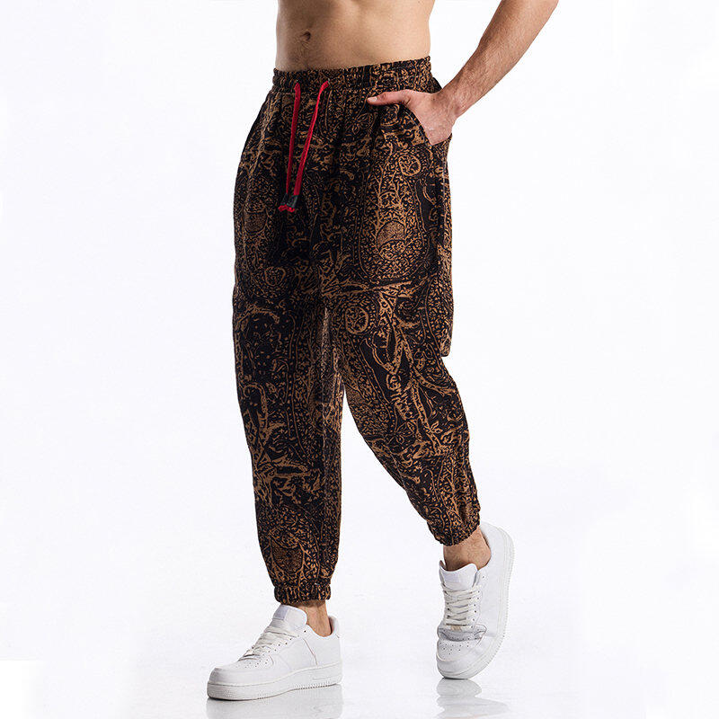 Men's Casual Pants - Summer and fall paisley print pants, loose fit, elastic waistband with drawstring, fashionable and comfortable men's street wear