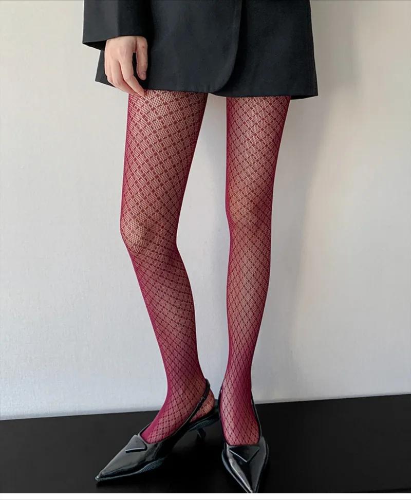 New Women'S Sexy Grid Stockings Rhombus Dotted Line Pattern Mesh Fishnet Tights High-Stretch Spicy Girl American Retro Pantyhose