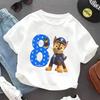 Paw Patrol Chase T-shirt for Children Birthday Figure Tee Top Boys White Clothes Cartoon Short Sleeve Kids Loose Clothing Gift