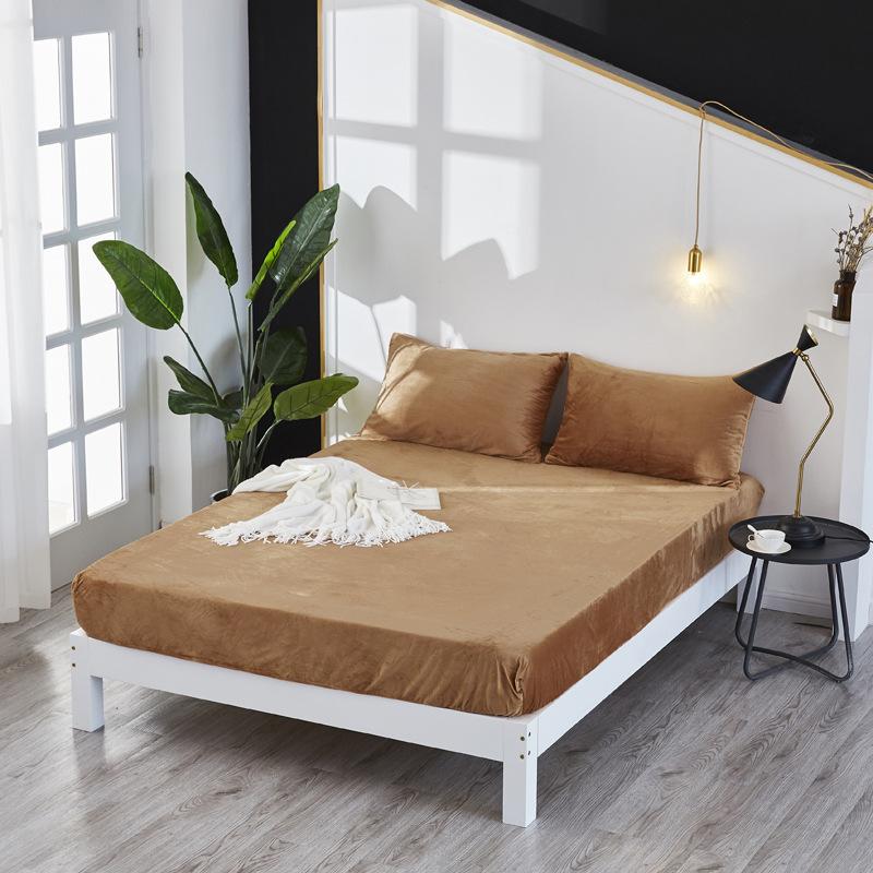 

Elastic Mattress Cover Soft Warm Plush Fitted Sheet Fluffy Coral Fleece Bed Winter Luxury Double Bed Bedding (No Pillowcase) 90x200x30cm