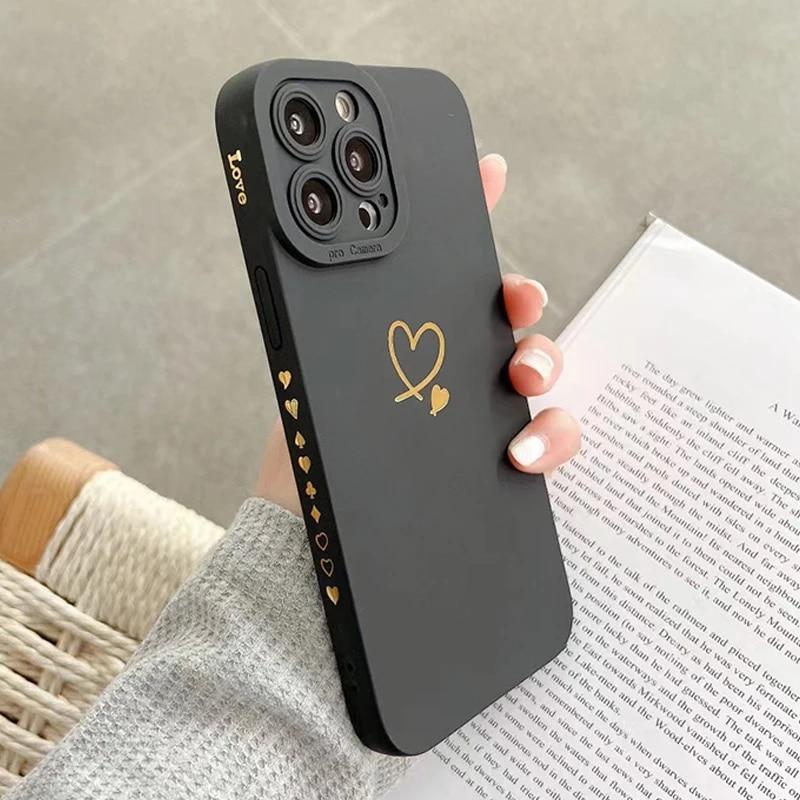 

Love Heart Matte Silicone Phone Case For iPhone 11 12 13 14 15 Pro Max XS X XR 7 8 15 Plus SE 2020 Camera Lens Protection Cover