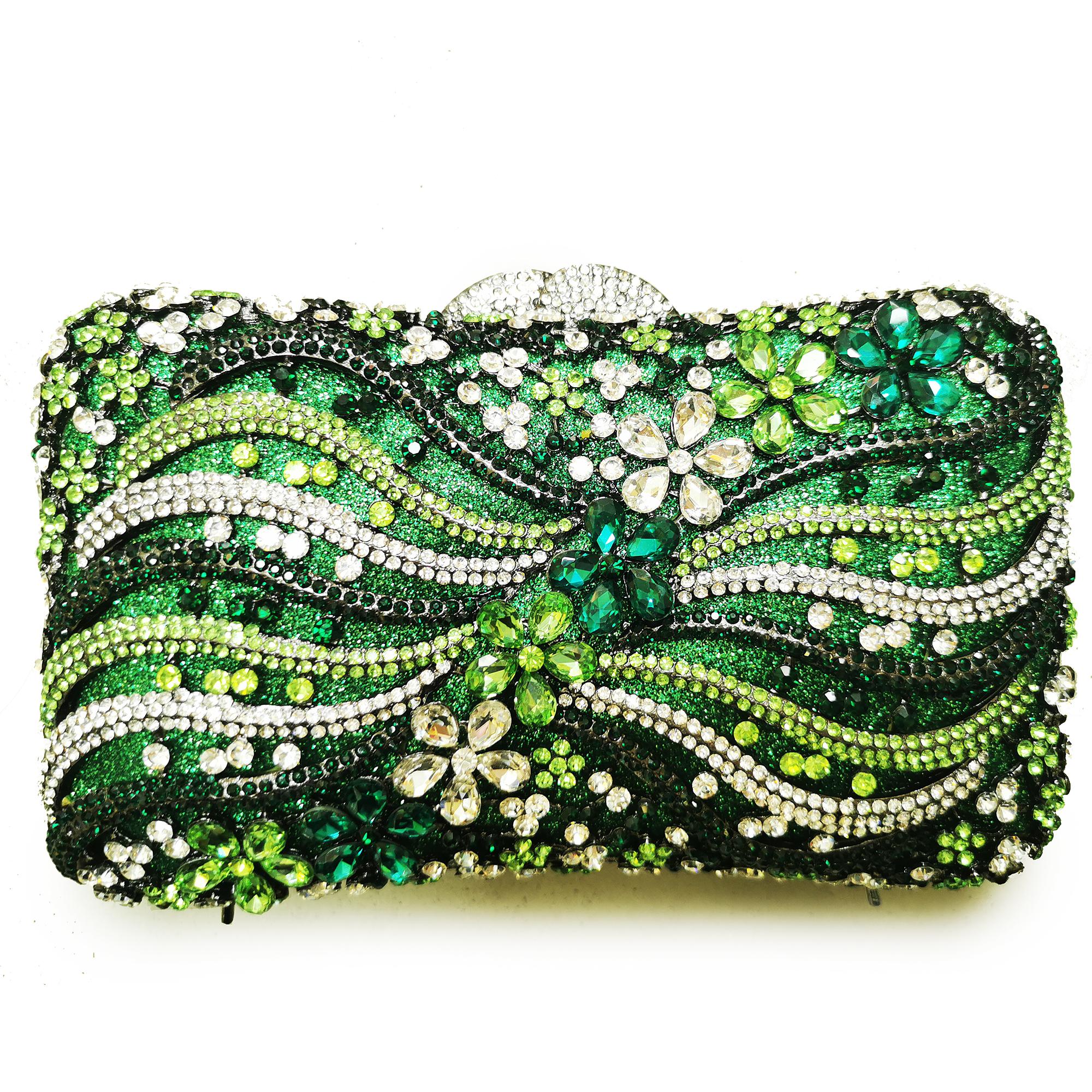 

Rhinestone Evening Clutch Purse White/Green Luxury Women’s Diamond Crystal Bags Clutches Lady Banquet Party Stones Handbag 19cmX13cmX6cm