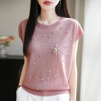 T-shirt lavorata a maglia da donna MODERN NEW SAGA Camicia estiva lavorata a maglia T-shirt a maniche corte Pullover con o-collo Top in maglia