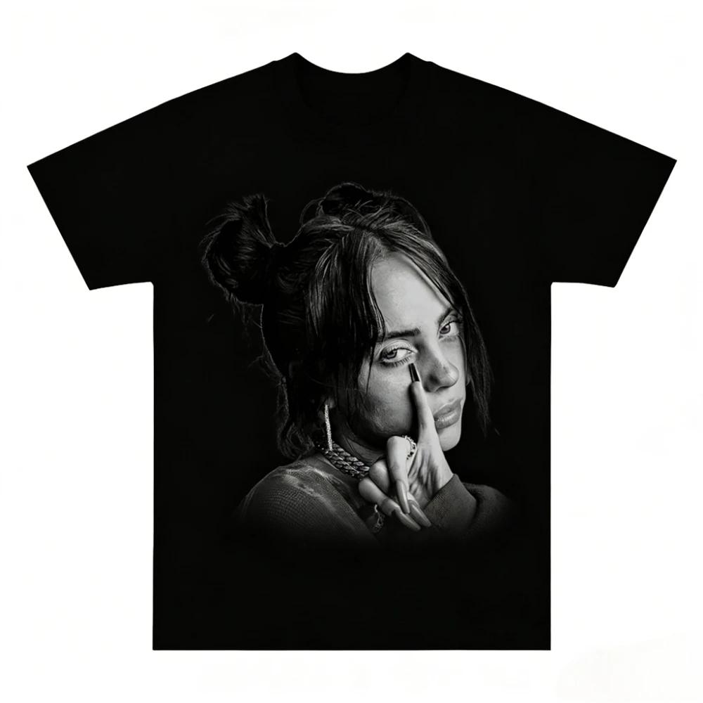 

Мягкая футболка Billie Eilish с ретро-узором, летняя коллекция 2026, мужская, женская, хип-хоп одежда, мода Y2k, уличный стиль, футболка из чистого хлопка 4XL