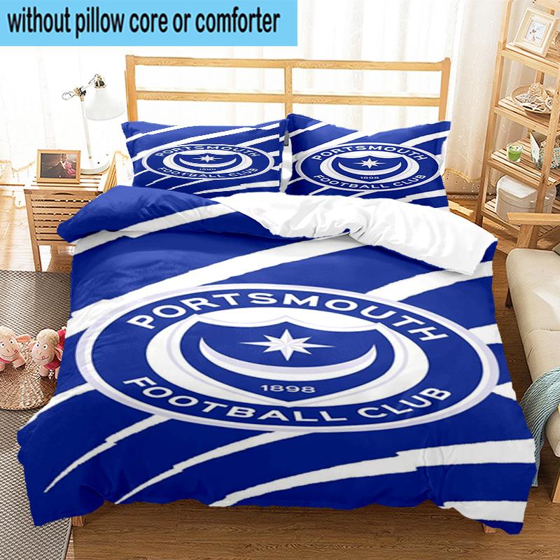 3pcs Portsmouth F.C Printed Bedding Set Duvet Cover Closure Includes 1 Duvet Cover & 2 Pillowcases Bedding Sets Home Decor Gifts