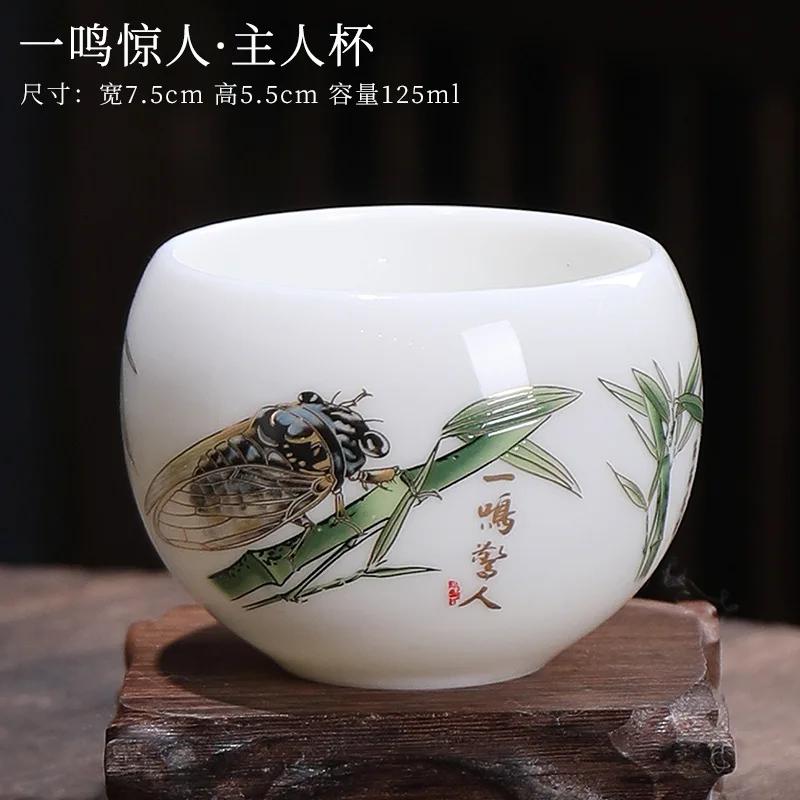 Taza Portátil de Porcelana Jade Grasa de Oveja Zodíaco Chino Porcelana Blanca Té Cerámica Hecha a Mano Taza Individual Tazas de Té Maestras