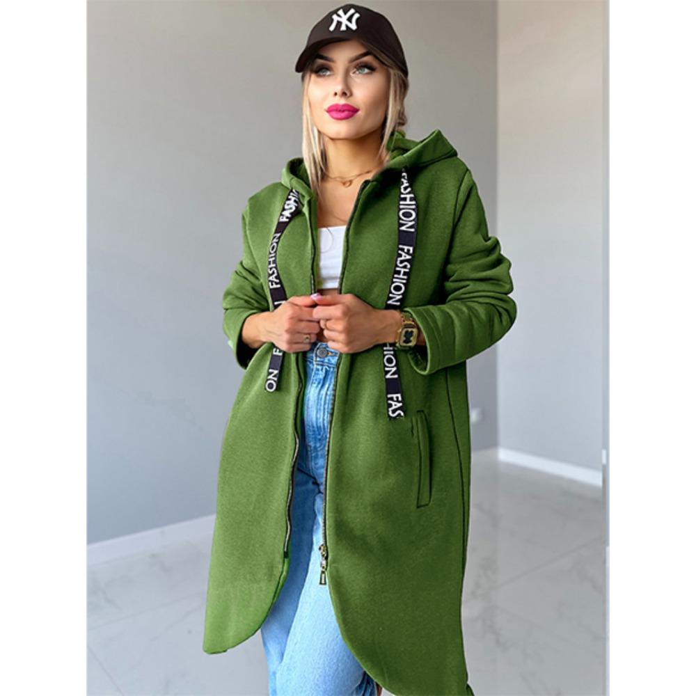 Sportovní fleecová mikina s kapucí, ležérní s dlouhým rukávem na zip, dámská nadměrná velikost, jednobarevný kabát