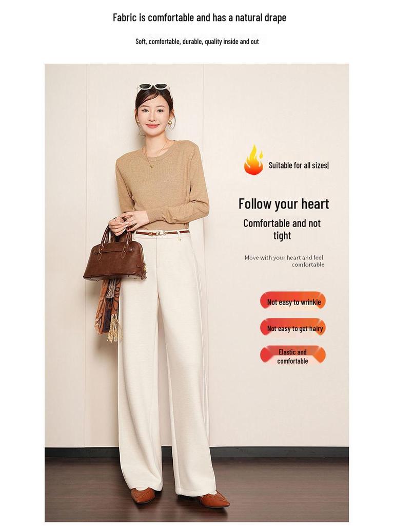 Women's Soft White Wool Acetate Wide-Leg Pants for Autumn/Winter 2025