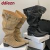 Fashion 2025 New Fashion Pointed Toe Women Knee High Boots With Heels Shoes Female Slip On Footwear Ladies Long Western Booties Shoes