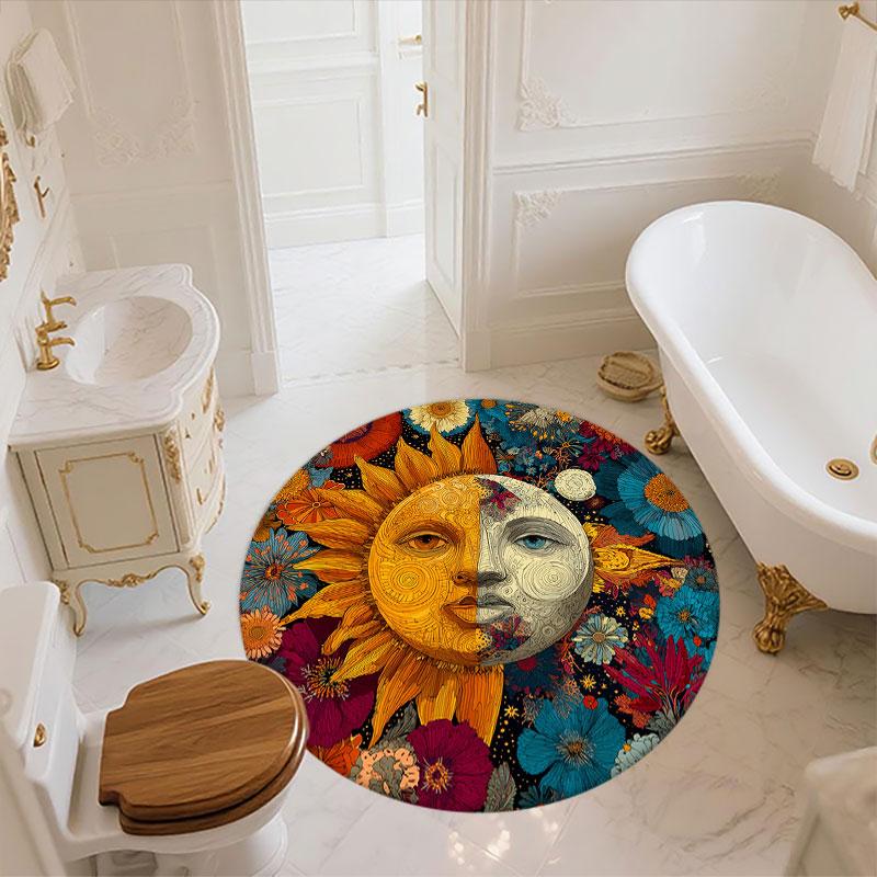 Sun & Moon Pattern Round rug,Carpet Rug for Living Room Bedroom Playroom ,Non-slip Floor Mat,Holiday Gifts and Birthday Gifts.