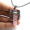 Animal Dragon Man Necklace Natural Gem Stone Healing Pink Quartz Hexagonal Crystal Pendant Vintage Jewelry for Women Gift