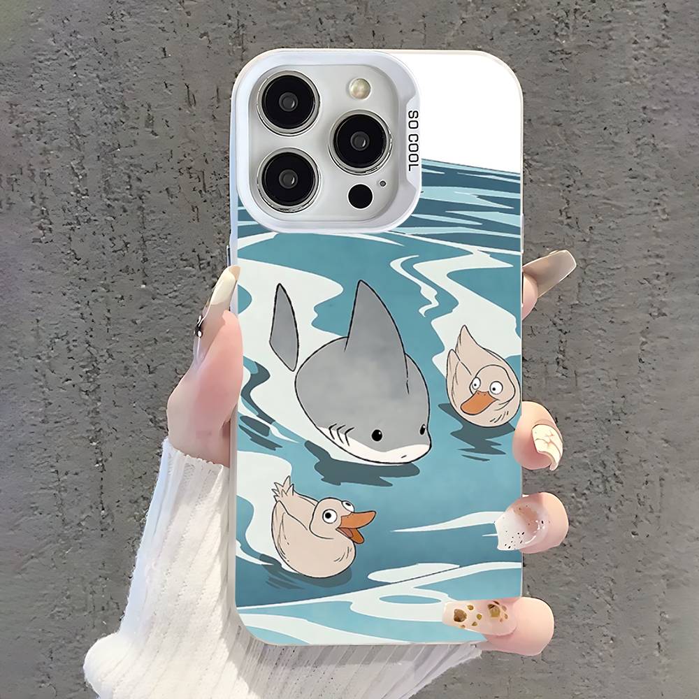 Cute Cartoon Animals Shark Phone Case For iPhone 17,16,15,14,13,12,11,Pro,XS,Max,Plus,Mini,SE White Candy Matte Shockproof Cover