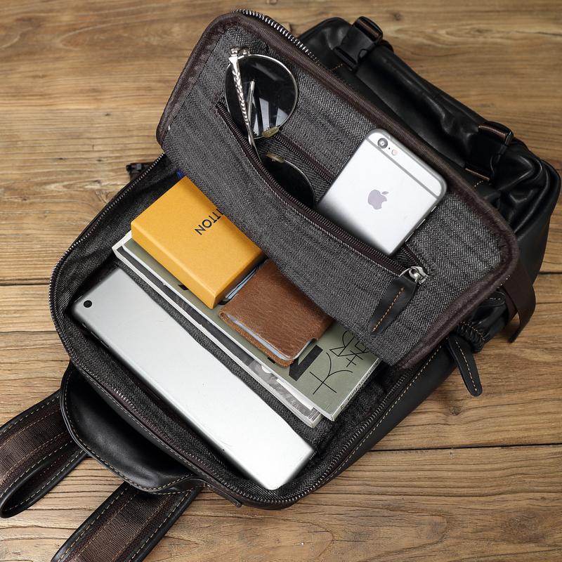NZPJ Leather Men's Backpack  First Layer Cowhide Leisure Business Travel Backpack Large Capacity Computer Bag Women's Schoolbag