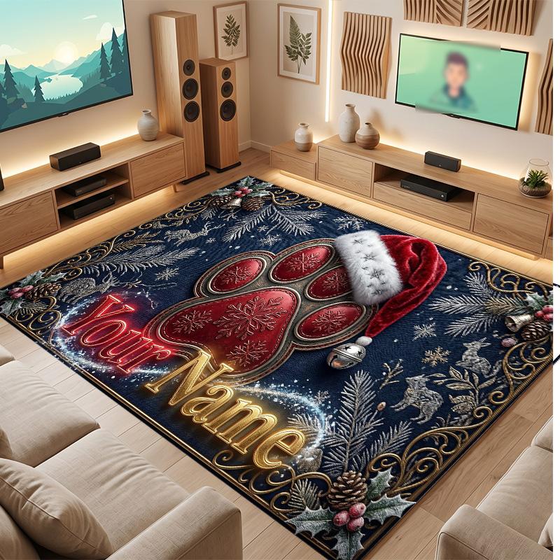 Winter Theme Soft Crystal Velvet Rug Custom Name & Text Print Non Slip Floor Rug for Bedroom Living Room
