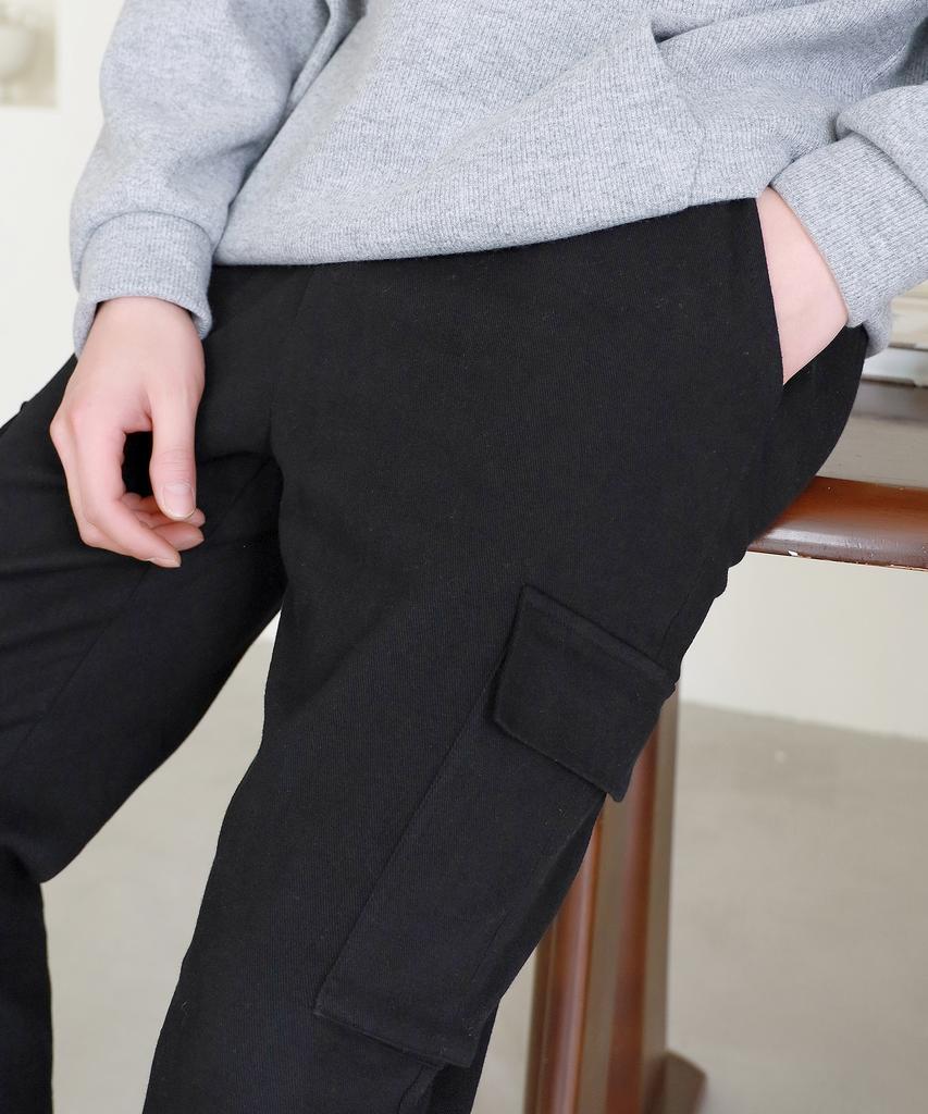 Jikeulib Brushed Fleece-Lined String Elastic Cargo Pocket Spandex Cotton Pants