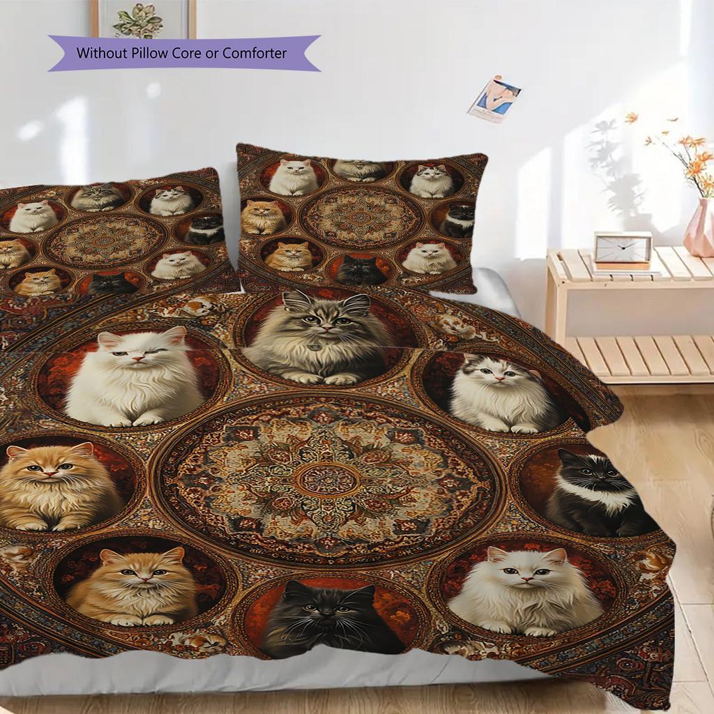 Kätzchenmuster Bettwäsche Steppdecke Set Bettbezug Kissenbezug Heimdekoration Geburtstagsgeschenk (1 Bettbezug + 2 Kissenbezüge, ohne Füllung)