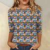 Women's Fashionable Casual Three-Quarter Sleeve Christmas Print Round Neck Top