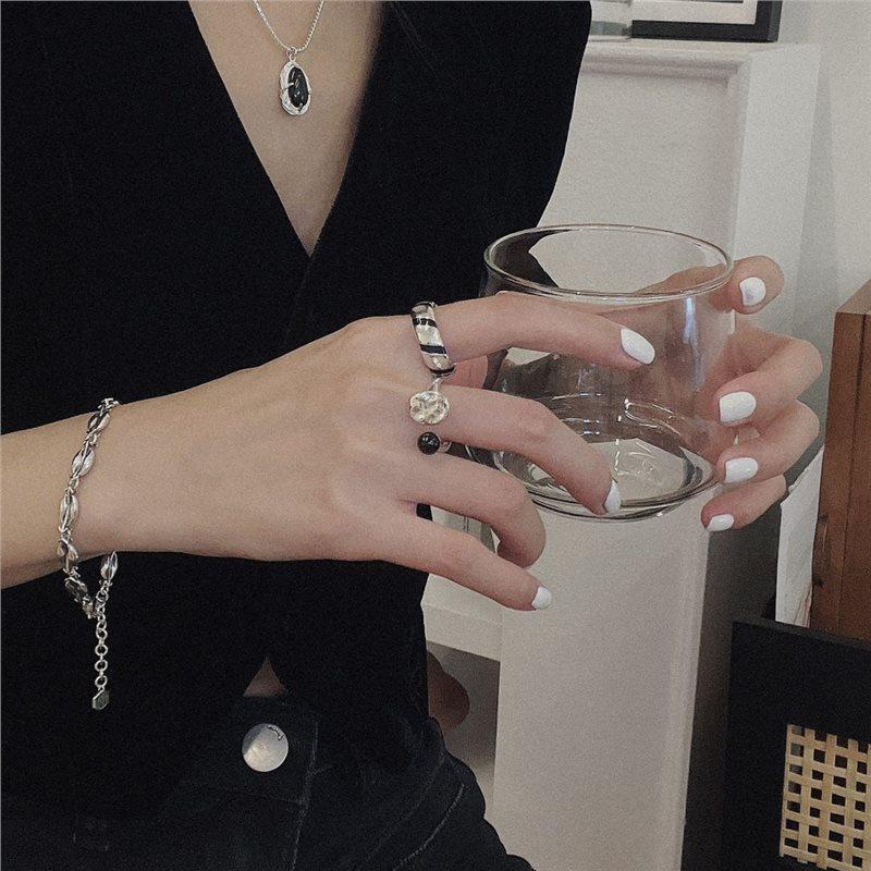 Black Oil Drop Zebra Ring S Personality Open Ring Ring